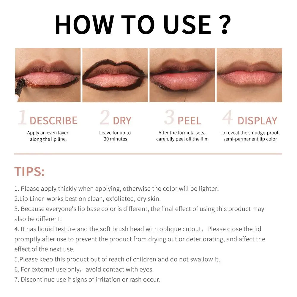 Peel off Lip Liner Tattoo, 1 Count Long Lasting Water Proof Peel off Lip Stain Lip Tint, Semi-Permanent Hyaluronic Matte Lipstick Lip Gloss, Lip Makeup Products