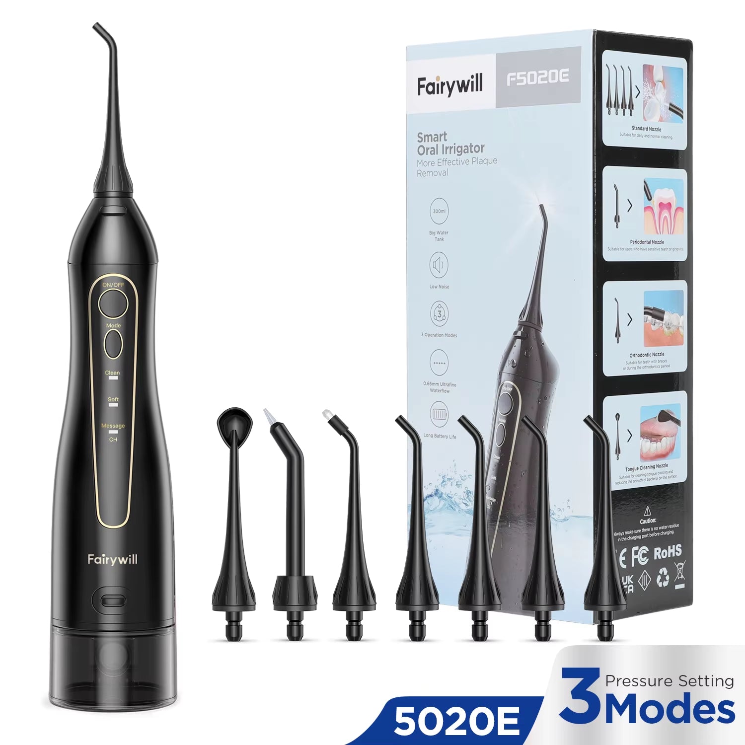 Rechargeable Portable Water Flosser with 3 Modes and 300ML Water Tank for Effective Dental Care
