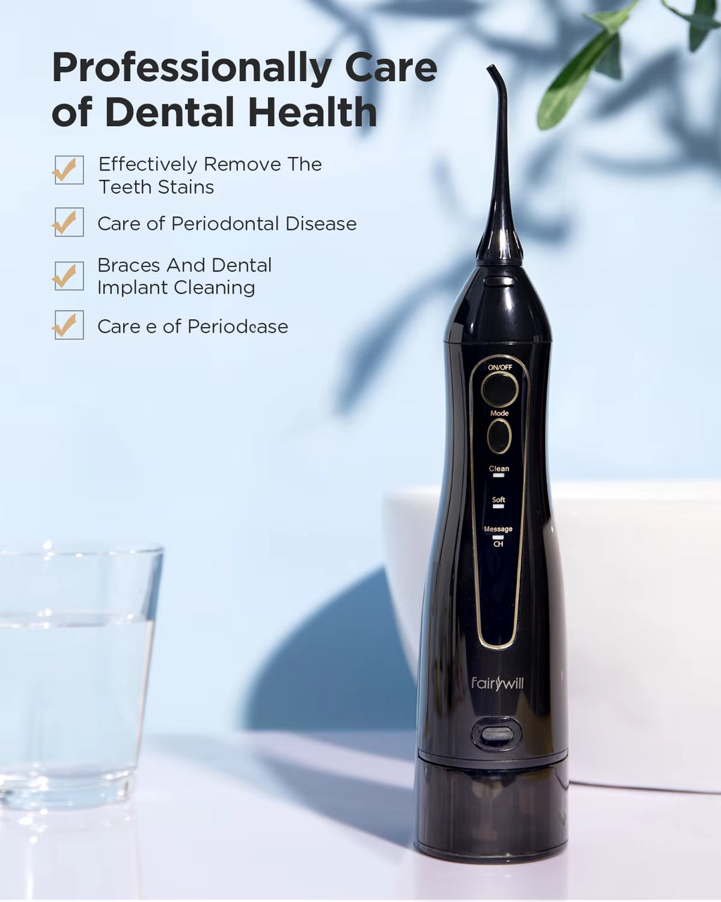 Rechargeable Portable Water Flosser with 3 Modes and 300ML Water Tank for Effective Dental Care