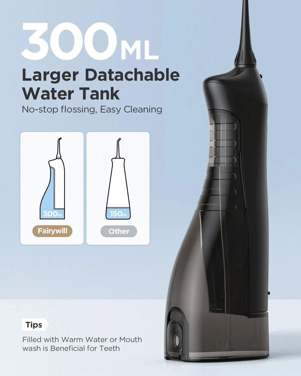 Rechargeable Portable Water Flosser with 3 Modes and 300ML Water Tank for Effective Dental Care